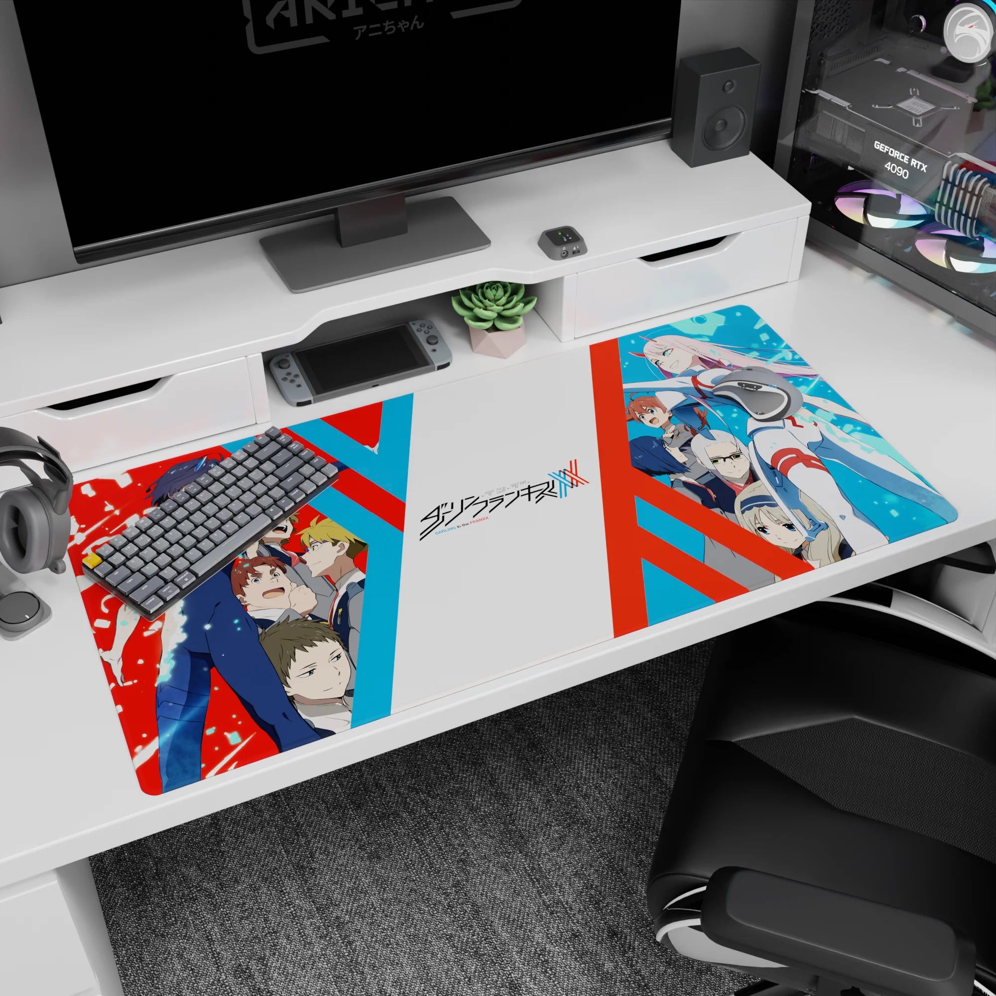 Darling in the Franxx-inspired design on 40x20 mouse pad perfect for adding dramatic flair and mecha anime intensity to your setup or decor