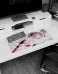 28x12 inches anime girl mouse pad showing a calm shrine maiden-style warrior holding a katana in falling petals.