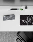 Moody charcoal camo anime girl mouse pad 14x10 inches with crisp white outlines and sleepy vibe.
