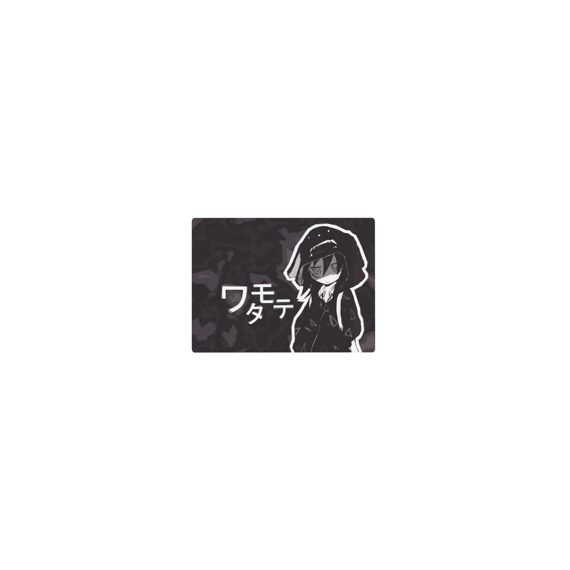 Classic anime girl mouse pad 14x10 inches with hoodie girl, bold katakana, and charcoal camo background.