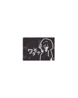 Classic anime girl mouse pad 14x10 inches with hoodie girl, bold katakana, and charcoal camo background.