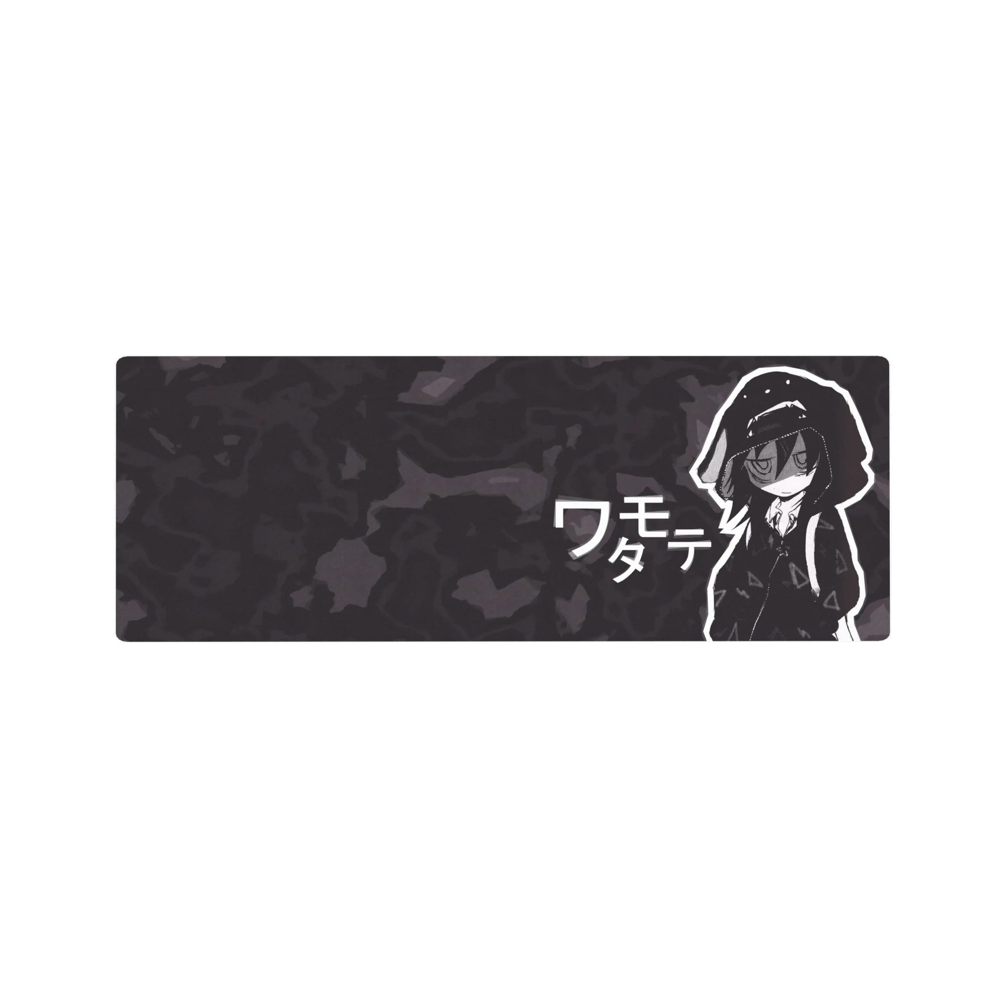 32x12 inches anime girl mouse pad with Tomoko Kuroki, bold katakana text, charcoal camo background.