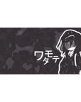 40x20 inches anime girl desk pad with Tomoko Kuroki, bold katakana, hoodie, and charcoal camo background.