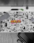 High-contrast black and white manga print with bold orange pop, nostalgic shonen vibe, 40x20 inches.