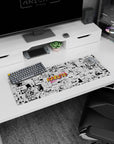Naruto Uzumaki and friends hidden in chaotic manga panels with orange Naruto logo, mouse pad 32x12 inches.