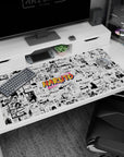 Naruto Uzumaki desk pad 40x20 inches, manga panels featuring Naruto, Sasuke, Sakura, and Kakashi.