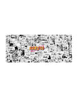 Naruto manga collage desk mouse pad, 28x12 inches, black-and-white panels with orange logo.
