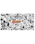 Naruto manga-collage desk mat with bold orange logo, anime mouse pad 32x16 inches.