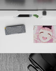 Pastel blush anime girl mouse pad 14x10 inches, warm creamy tones and cute flirty mood.