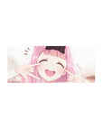 28x12 inches anime girl mouse pad with pink-haired cutie, big black bow, closed-eye smile art.