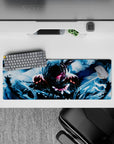 Stormy blue anime mouse pad 32x12 inches, cold swirling brushstrokes and rain-gloss highlights.