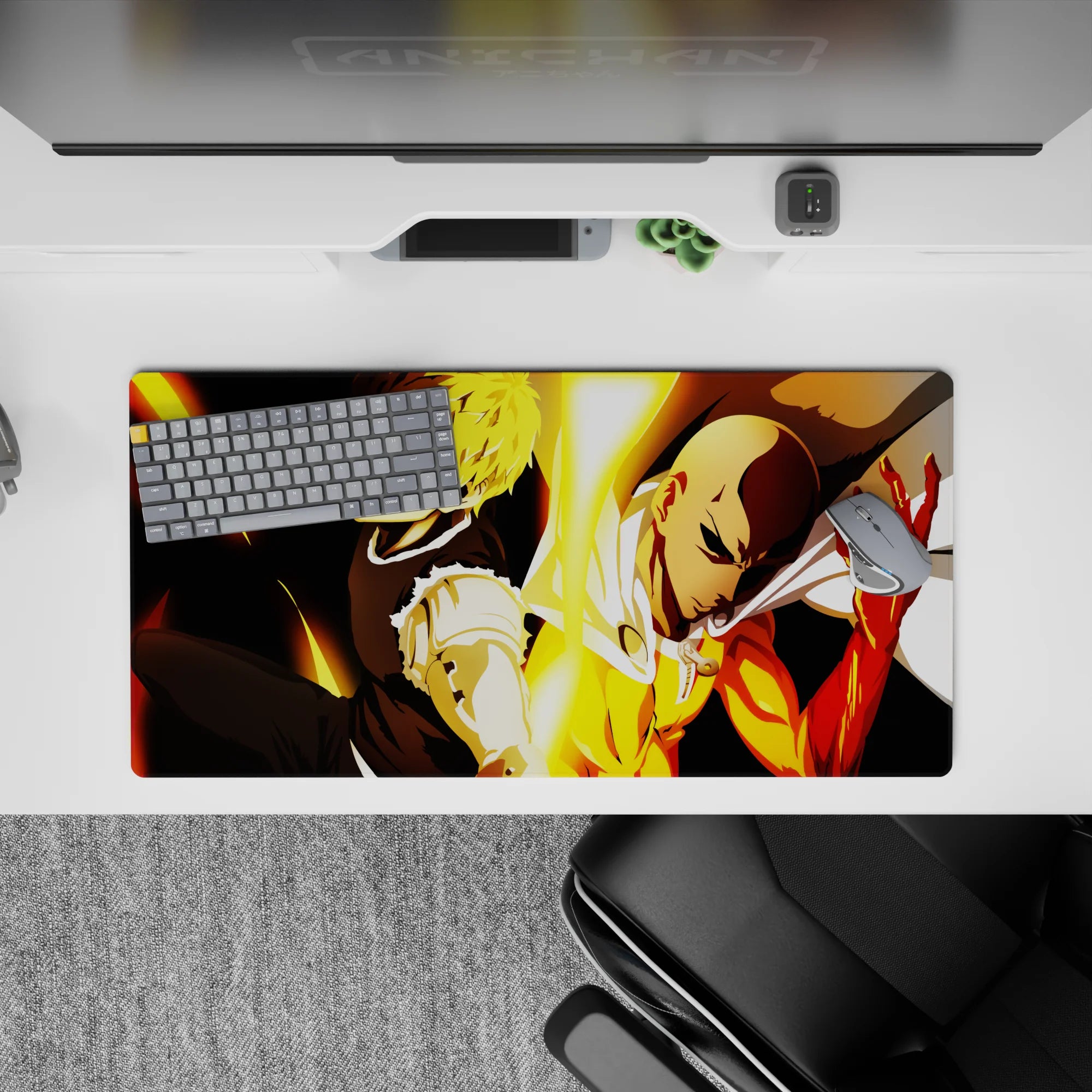32x16 inches anime mouse pad with hot gold glow on dark tones, crisp shadows for late-night focus.