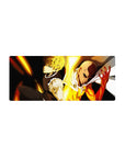 28x12 inches anime mouse pad with Saitama and Genos back-to-back, bold lines and heroic shadowing.