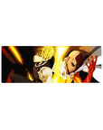 32x12 inches anime mouse pad with Saitama and Genos back-to-back, crisp lines and heroic shading.