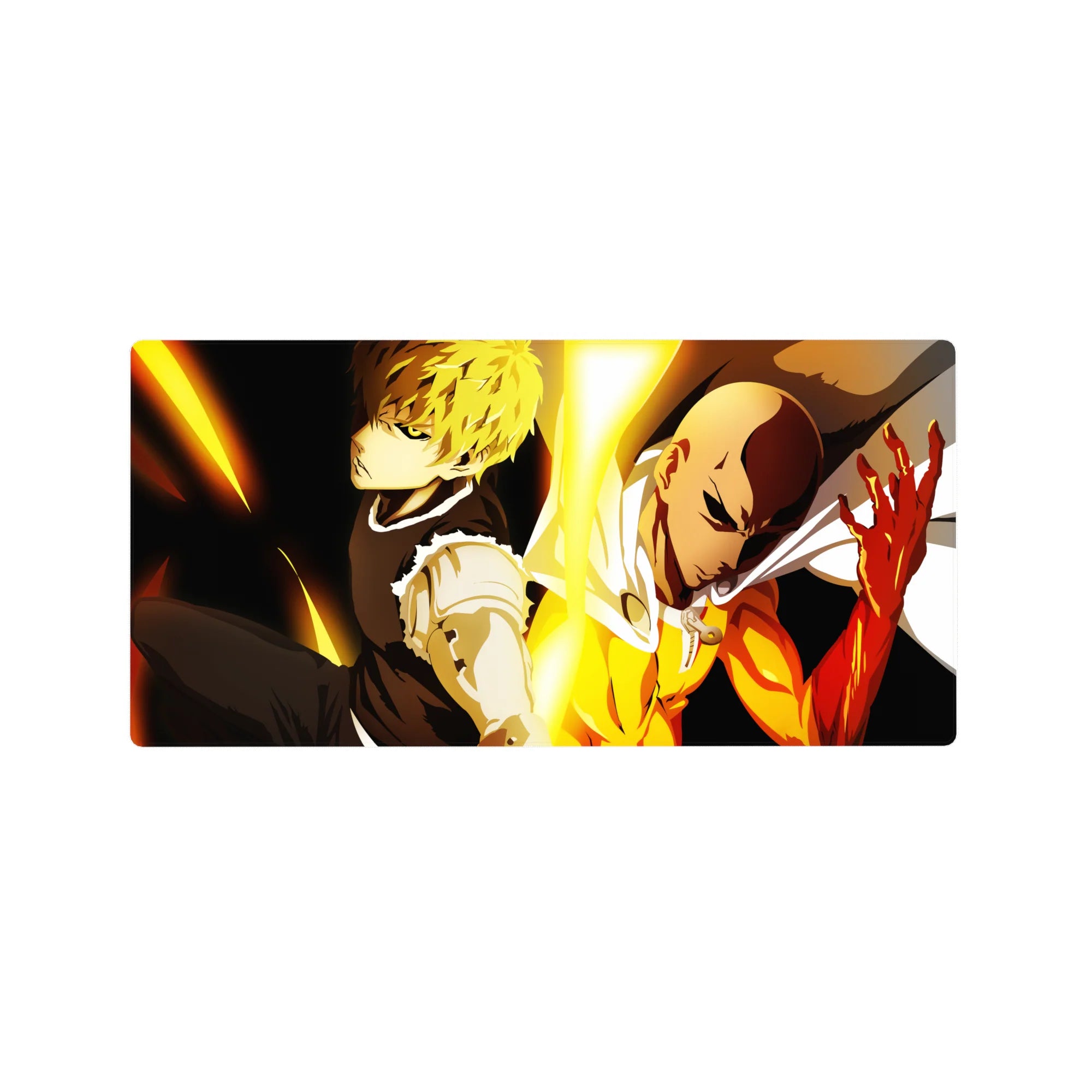 32x16 inches anime mouse pad with heroic back-to-back duo, sharp lines, dark backdrop, bold action art.