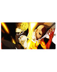 32x16 inches anime mouse pad with heroic back-to-back duo, sharp lines, dark backdrop, bold action art.