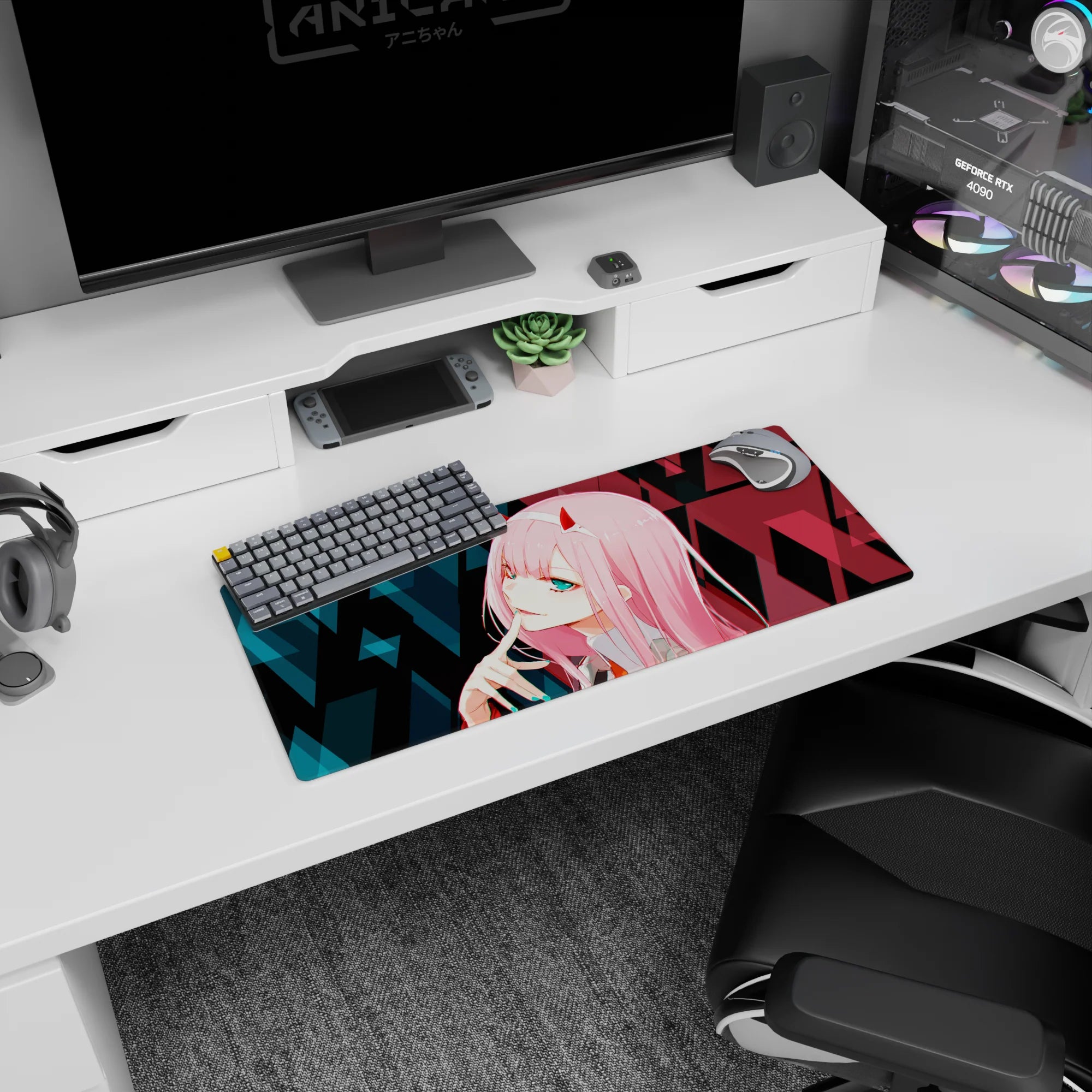 Darling In The Franxx - Anime Mouse Pad and Desk Pad - Zero Two Cyber Glitch - AniChan