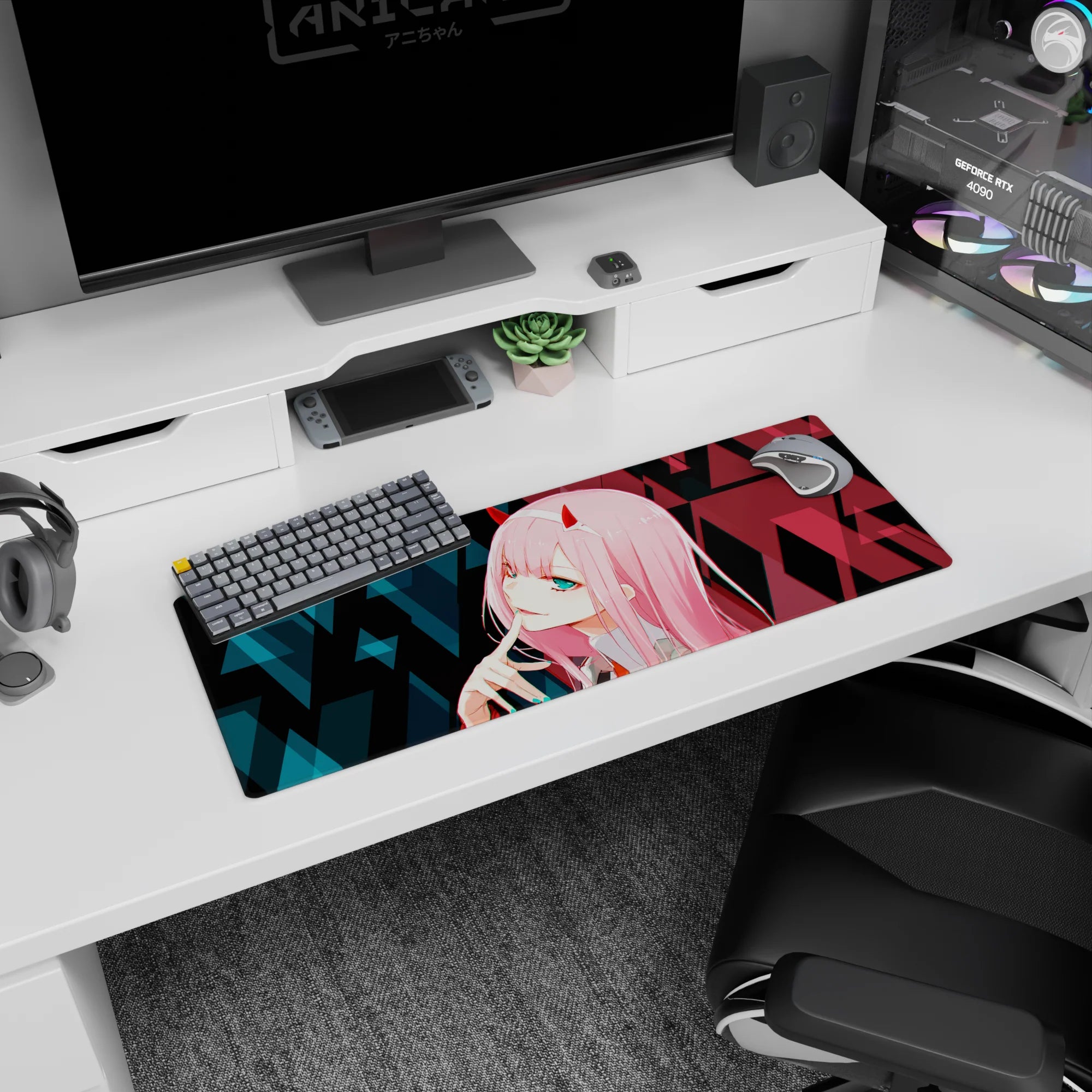 Darling In The Franxx - Anime Mouse Pad and Desk Pad - Zero Two Cyber Glitch - AniChan