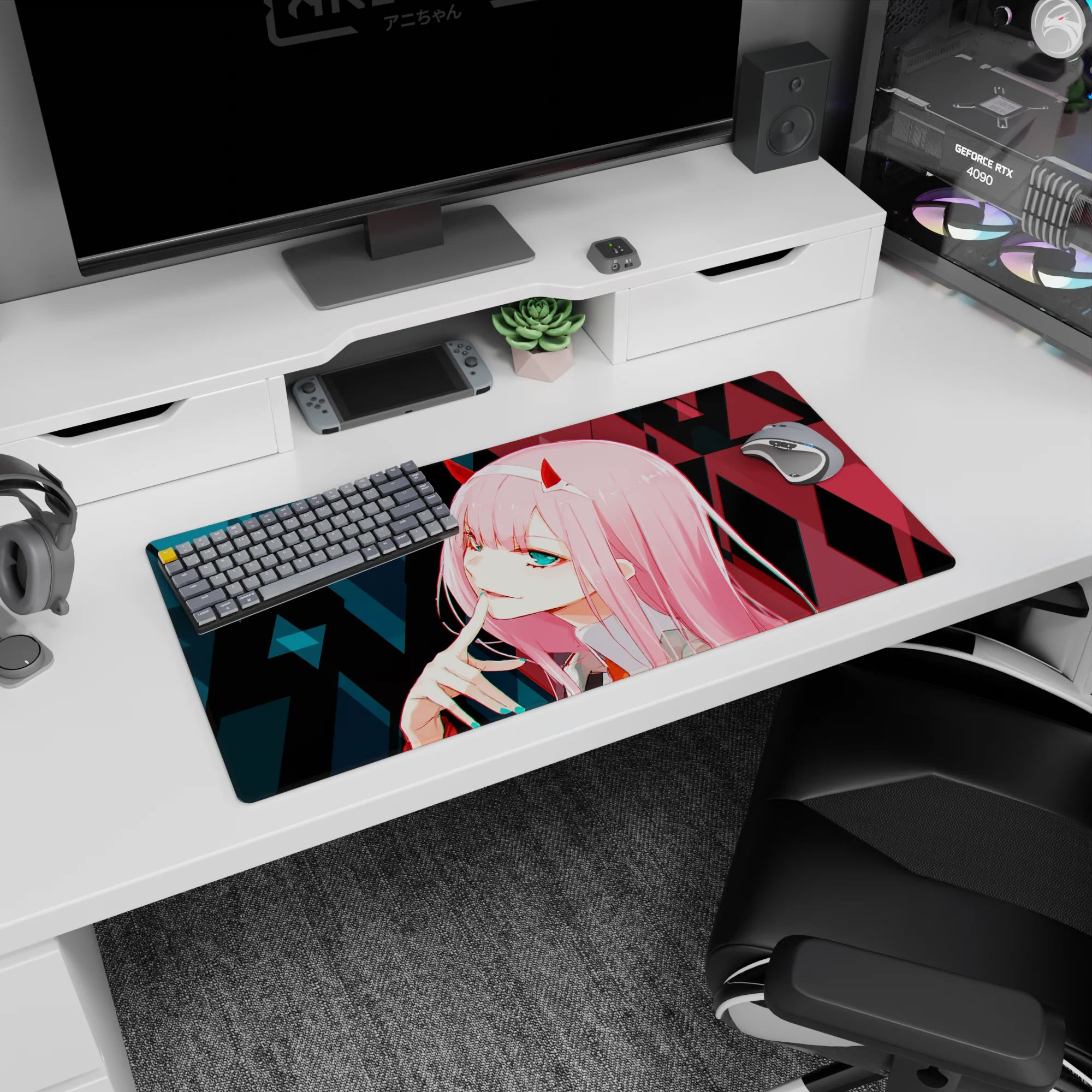 Darling In The Franxx - Anime Mouse Pad and Desk Pad - Zero Two Cyber Glitch - AniChan