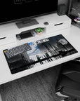 32x16 inches anime mouse pad showing two soldiers in dark coats on a rain-gloss street, one holding paper.