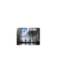 Classic anime mouse pad 14x10 inches with rainy cityscape, two soldiers, and bold Japanese poster text.