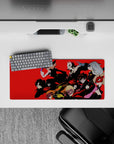 Anime mouse pad 28x12 inches featuring Persona 5's Phantom Thieves, led by Joker, in dynamic comic-book style.