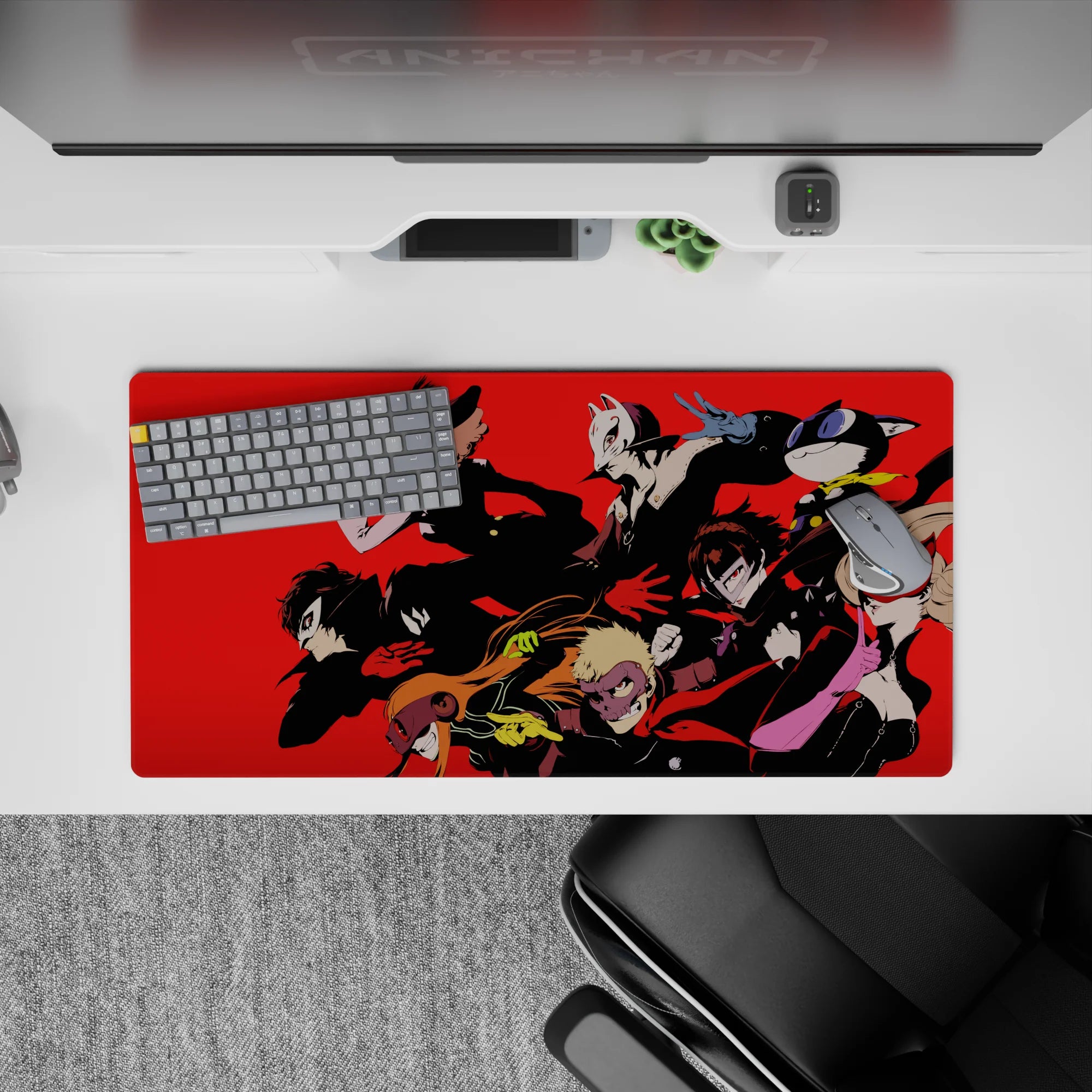 Persona 5 anime mouse pad 32x16 inches featuring Joker and the Phantom Thieves in dynamic comic-book style action.