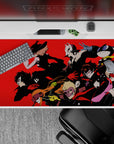 Persona 5 desk pad 40x20 inches with Phantom Thieves in dynamic poses, bold comic style, and vivid red background.
