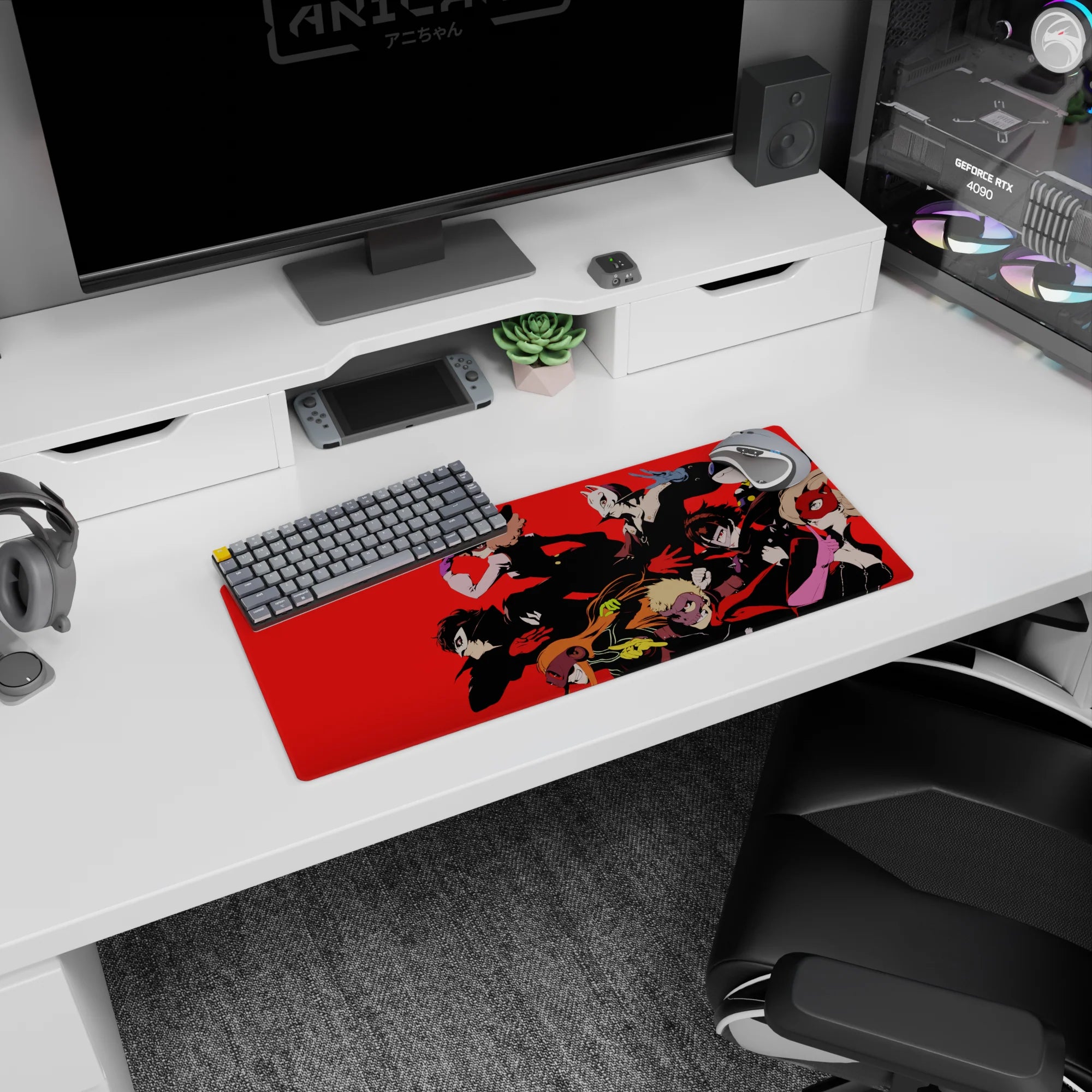 Persona 5 anime mouse pad, 28x12 inches, featuring Phantom Thieves in dynamic poses and bold comic style with Joker leading.
