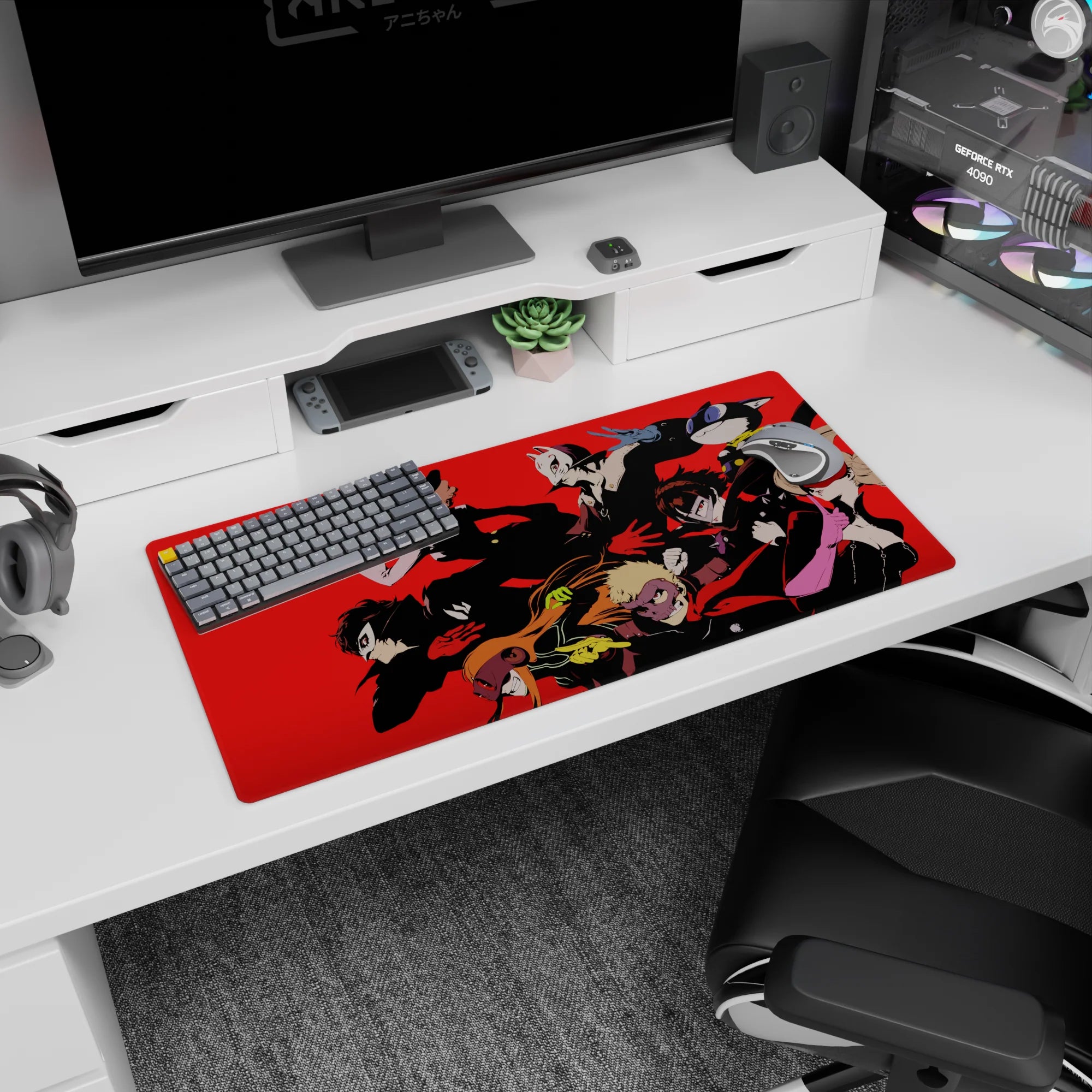 Persona 5 mouse pad 32x16 inches featuring the Phantom Thieves in dynamic comic-book style with Joker leading the charge.