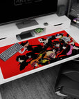 Persona 5 desk pad 40x20 inches featuring the Phantom Thieves with Joker in action, red backdrop, comic-book style.