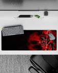 32x12 inches anime girl mouse pad in moody crimson reds with shattered black contrast and cool confidence.