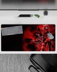 Moody crimson anime girl mouse pad 32x16 inches in deep red glow with sharp black contrast.
