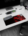 28x12 inches anime girl mouse pad showing a fearless masked girl in red shadows, strapped gear, sword ready.