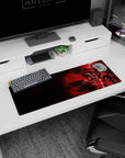 32x12 inches anime girl mouse pad showing a fearless masked girl in red shadows, strapped gear, blade ready.