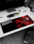 36x16 inches desk pad showing a fearless masked anime girl in red shadows, oversized sword ready for action.
