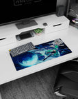 28x12 inches mouse pad featuring silver-haired anime swordswoman slashing under a full moon with water-like energy.