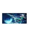 28x12 inches anime girl mouse pad with moonlit sword magic, aqua energy trails, and green dress artwork.