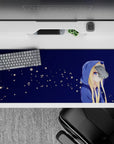 Calm midnight blue 36x16 inches anime desk mat with soft glow flower specks for a cozy setup.