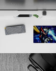 High-contrast neon blue and cyan beam vibe on a classic anime mouse pad 14x10 inches.