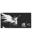 32x16 inches anime mouse pad with sketchy white angel in flight on black, sweeping wings and kanji ink.