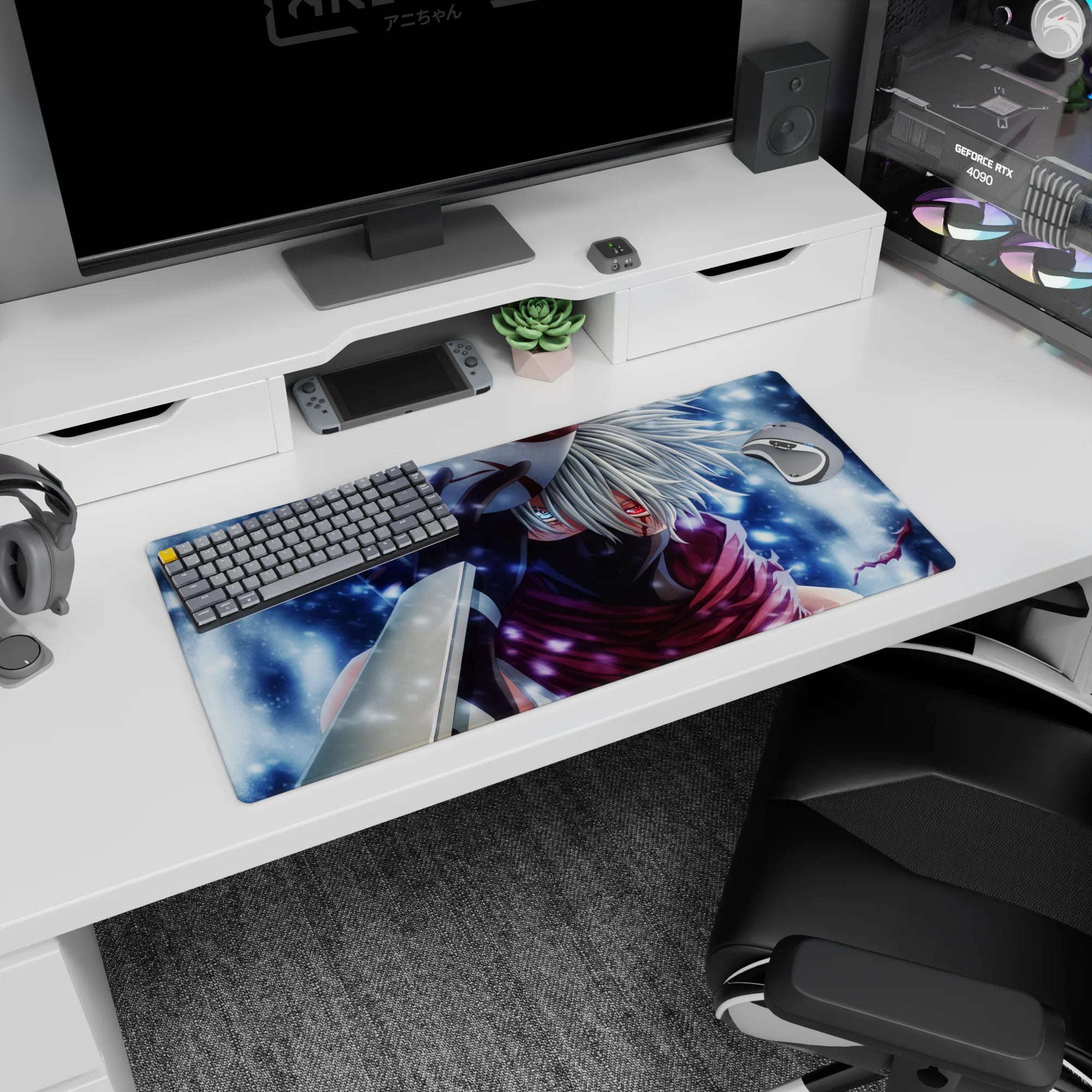 32x16 inches Naruto Kakashi Hatake mouse pad, Sharingan glowing through the mask in a snowy scene.