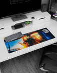 32x12 inches anime mouse pad showing armored swordsman beside fox-eared girl in cape at a station.