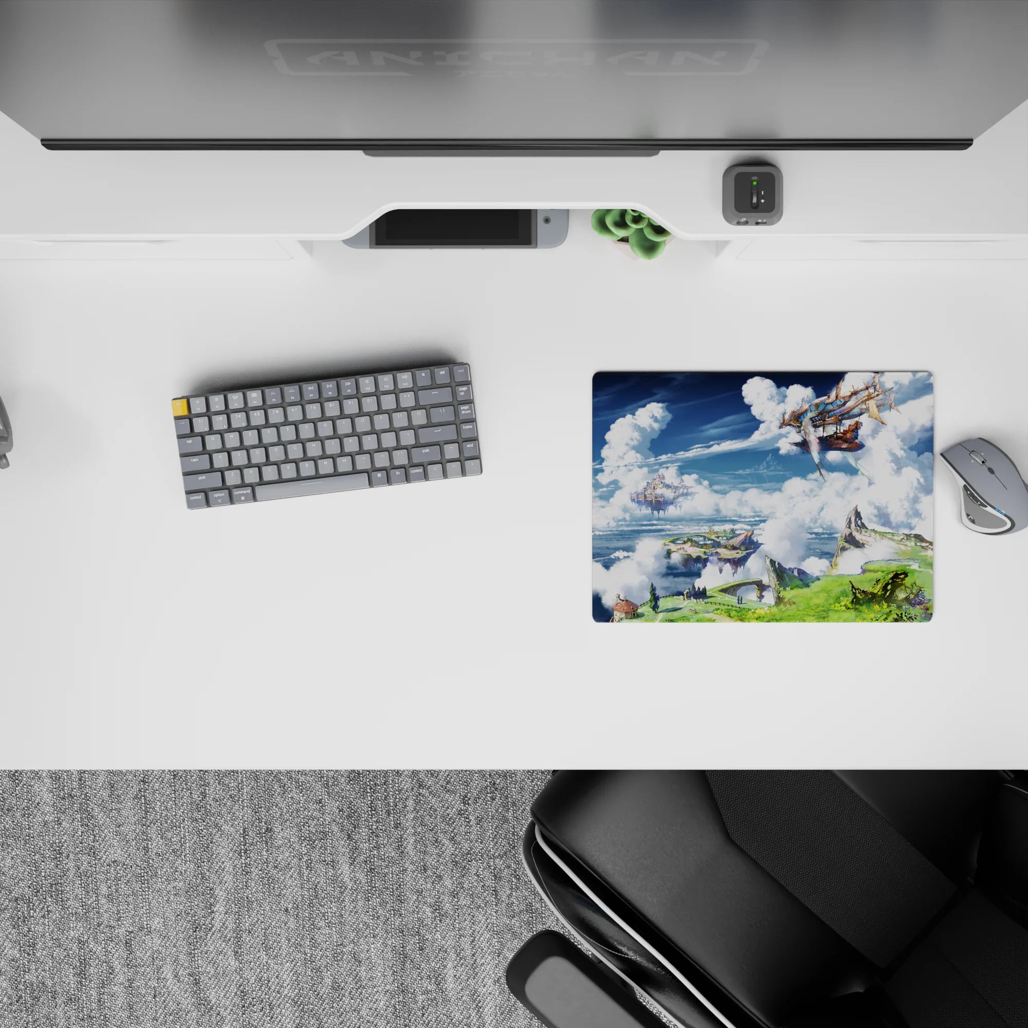 Dreamy blue-and-white anime mouse pad 14x10 inches with warm sail glow and crisp, calm night-play vibes.