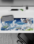 Dreamy blue-and-white anime mouse pad 32x12 inches with warm sails and crisp ocean-shadow tones.