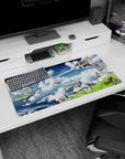 32x16 inches anime mouse pad showing a wooden airship sailing between floating islands and cloud layers.