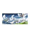 28x12 inches anime mouse pad with floating sky islands, cliffs, clouds, and a wooden airship map scene.
