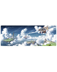 Anime mouse pad 32x12 inches with floating sky islands, cliffs, clouds, and a wooden airship map scene.