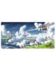 32x16 inches anime mouse pad with floating sky islands, cliffs, clouds, and a wooden airship map view.