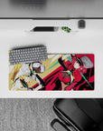 Neon green, red, and black anime girl mouse pad 28x12 inches with bold pop-art energy.